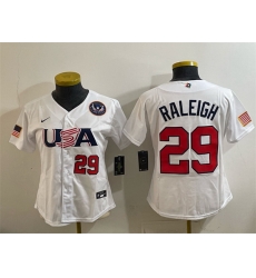Youth USA Baseball  29 Cal Raleigh White 2026 World Baseball Classic United States 250th Anniversary Patch Stadium Stitched Baseball Jersey