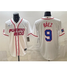 Men Puerto Rico Baseball 9 Javier Baez White 2026 World Baseball Classic Home Stadium Stitched Jersey Men Puerto Rico Baseball 9 Javier Baez White 2026 World Baseball Classic Home Stadium Stitched Jersey