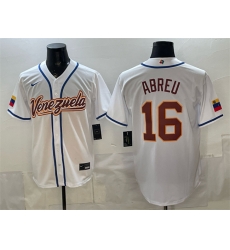 Men Venezuela Baseball  16 Wilyer Abreu White 2026 World Baseball Classic Home Stadium Stitched Jersey