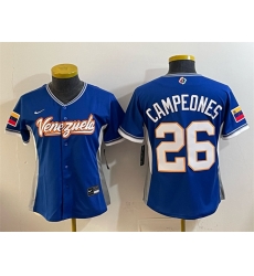 Women Venezuela Baseball  26 Campeones Royal 2026 World Baseball Classic Road Stadium Stitched Baseball Jersey Run Small 